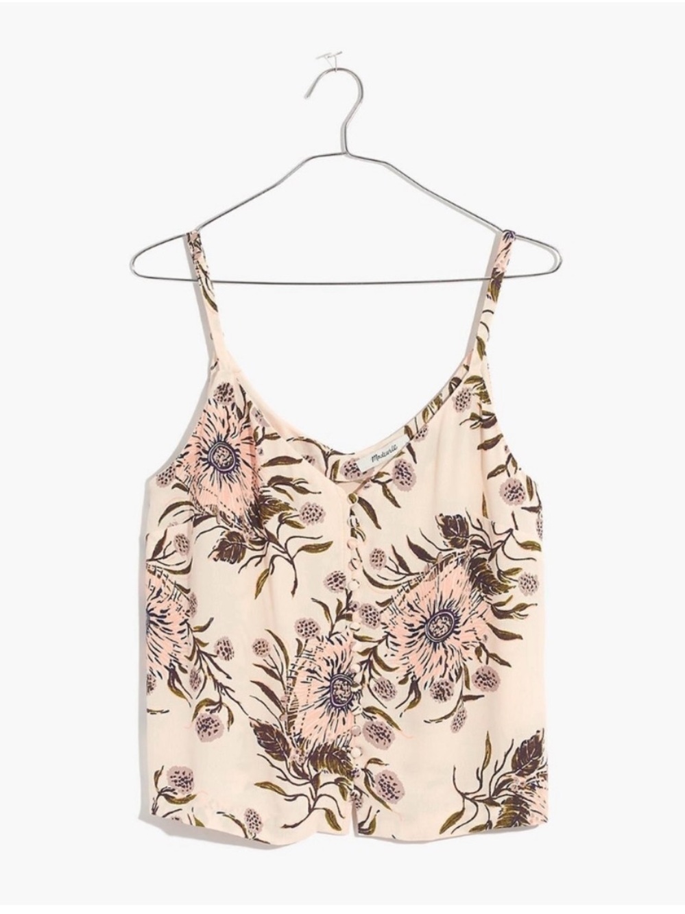 Madewell Button-Front Tank Cami in Painted Blooms Ivory - Size 10